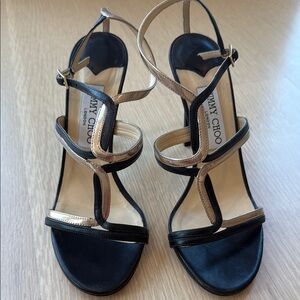 Jimmy Choo Black and Gold Heels Strappy Elegance